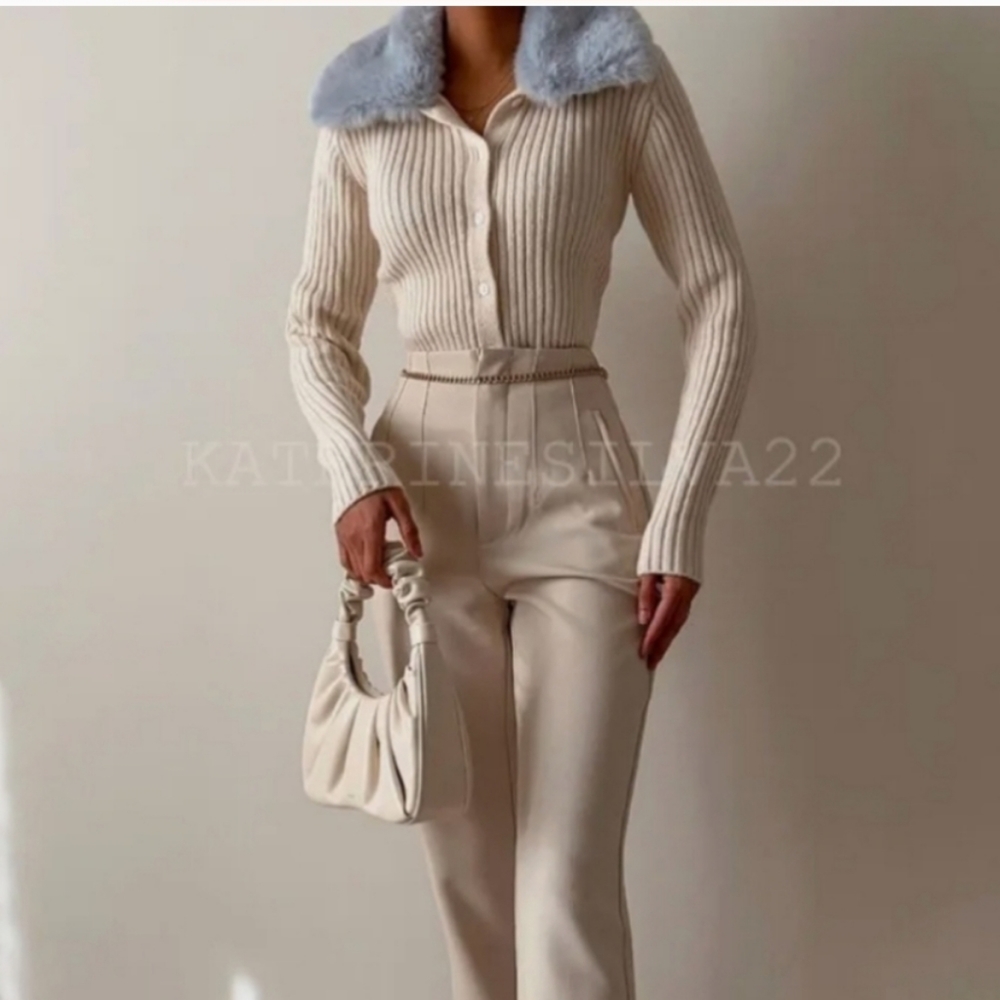Zara Faux Fur Lapel Collar Knit Cardigan - Picture 9 of 16